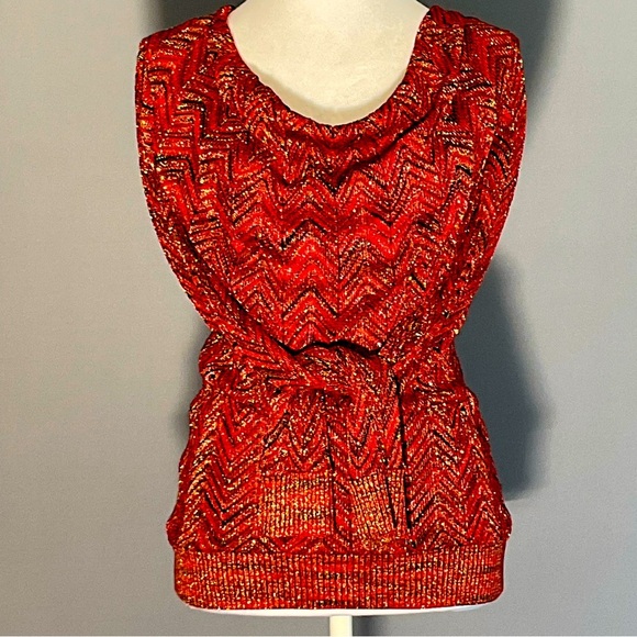 INC International Concepts Sm Red, Black, Silver Metallic Sweater, Cowl Neck - Picture 6 of 16